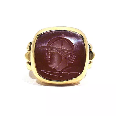 Solid 10k Yellow Gold Carnelian Intaglio Cameo Jockey Men's Ring ~ Size 11 3/4 • $454.95