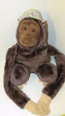 Monkey Ape Girl W/ Hat Bonnet Chimp Puppet Plush Brown Long Arms Vintage • $9.99