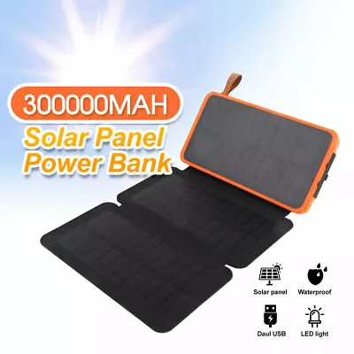 $33.49 • Buy Waterproof Portable Solar Charger Dual USB External Battery Power Bank 300000mAh