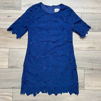 Moon Womens Floral Lace Overlay Sheath Dress Navy Blue Size Medium • $12