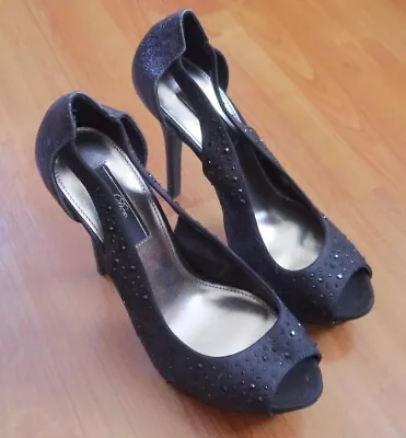 DG Occasion Black Diamate & Glitter High Heel Platform Shoes Size 6 5 Inch Heel • £6.95