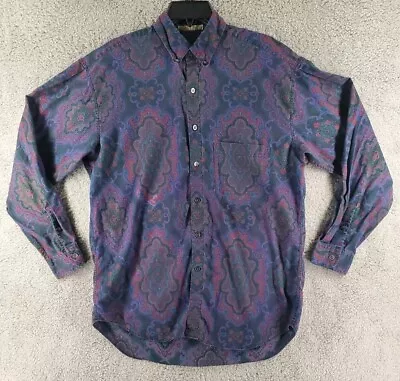 Perry Ellis Mens Shirt Medium Blue Multicolor Paisley Long Sleeve  • $19.99