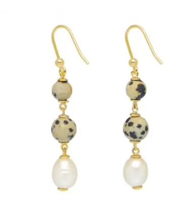 Lola Rose Godrich Dangle Earrings Stone Dalmation Jasper White Pearl   • £45