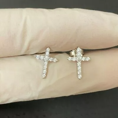 Real 925 Sterling Silver Mens Ladies Cross Earrings Push-back Studs Iced Diamond • $15.99