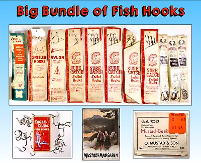 Vintage Fish Hooks: Bait KingRainbow Danielson Sure Catch Eagle Claw Mustad • $0.99