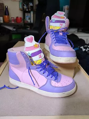 Kawaii Fairy Kei Fairycore Pink&Purple Hightop Trainers Embroidered Icecream UK4 • £11.99