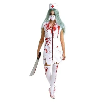 Womens Zombie Nurse Costume Adult Bloody Horror Dress • £12