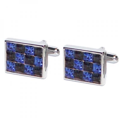 £17.99 • Buy Blue & Black Diamante Crystal Cufflinks Cruise Party Formal Present Gift Box