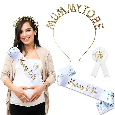 Mummy To Be Sash Tiara Rosette Botanical Floral Baby Shower Sashes Headband Mum. • £3.99