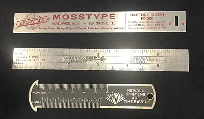 Vintage Metal Advertising Rulers Lot Of 3 Mosstype AllMetal Newall Systems • $18
