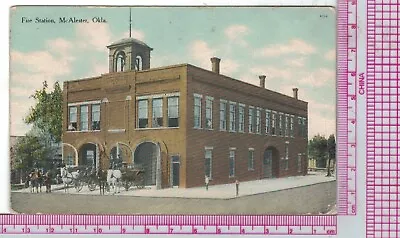 Postcard Oklahoma McAlister Fire Station Horse Drawn Equipment • $11