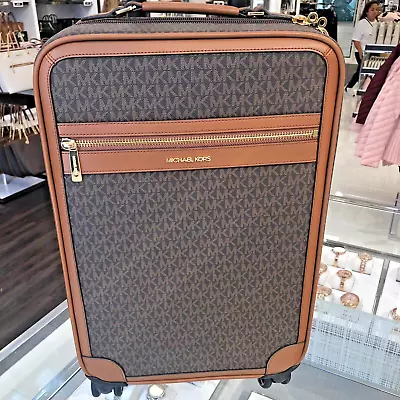 $470 • Buy Michael Kors Logo Rolling Travel Trolley Suitcase Carry On Bag - Brown