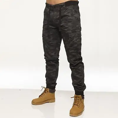 Enzo Cargo Trousers Mens Combat Joggers Elasticated Waist Military Camo Pants • £19.99