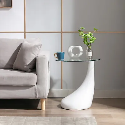 Unique Teardrop-shaped 21in Round Glass Coffee Table Side End Living Room(White) • $119.99