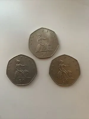 Three Large Old Style Britannia 50p Fifty New Pence - *Rare Dates* • £17.99