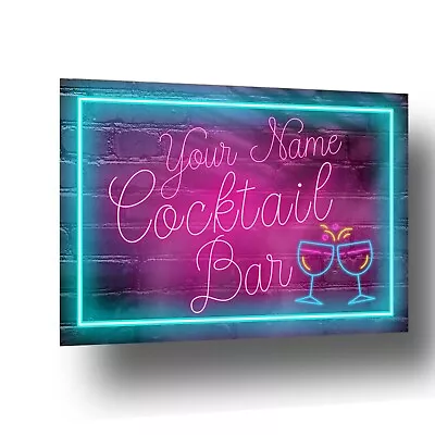 £5.99 • Buy Personalised Cocktail Bar Sign Neon Style METAL Retro Pub Wall Man Cave Plaque
