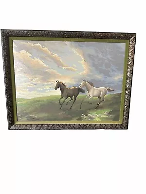 Vintage Paint By Number Running Wild Horses Art Painting Framed 18X24 Beautiful • $100