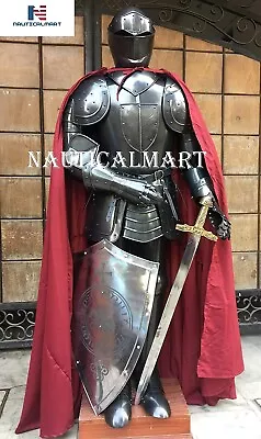Iotcarmoury Medieval Black Knight Suit Of Armor With Shield Cloak LARP  IR0121 • $999