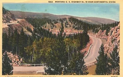 Postcard MT Montana Highway 10 Continental Divide 1946 Linen Vintage PC H9945 • $4
