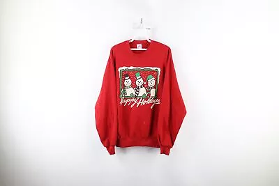 Vintage 90s Womens Large Faded Spell Out Christmas Happy Holidays Sweatshirt USA • $35.95