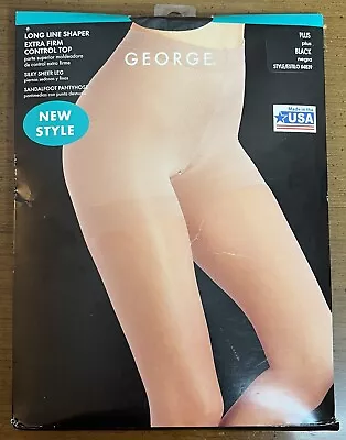 George PLUS Size Long Line Shaper Sandalfoot Extra Firm Pantyhose BLACK Vtg USA • $13.98