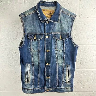 Zara Man Denim Wear Distressed Jean Button Down Trucker Vest • $19.90