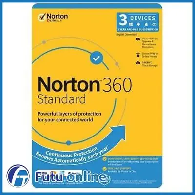 Norton 360 Standard 1 User 3 Devices Intenet Security Digital Product Key 10GB • $28.50