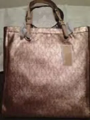 100% AUTHENTIC Michael Kors Signature Mirror Metallic PVC N/S Tote In Rose Gold • $144.93