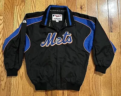 New York Mets Majestic Jacket Black Full Zip MLB Sports Authentic - Men Medium M • $150