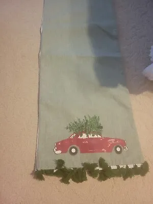 Painted TRUCK Green Christmas Table Runner 70 Inches Gently Used • £7.71