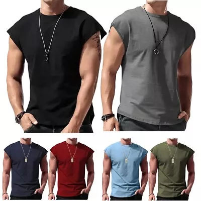 Mens Casual Sleeveless Round Neck T-Shirt Solid Color Vest Muscle Tank Tops  • $13.39