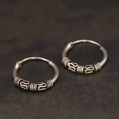 VTG Sterling Silver - BALI INDONESIA Sukawati Lace Hoop Earrings - 1g • $2.99