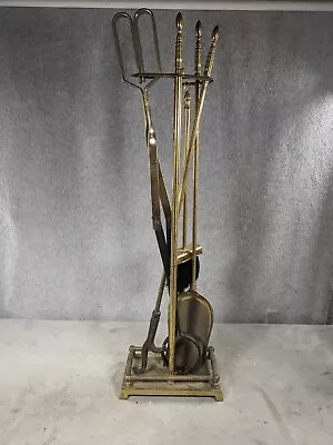 Vintage Brass Fireplace Tool Set 4 Piece & Stand • $99.98