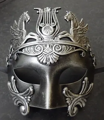 £19.95 • Buy Mens Silver Grey Masquerade Greek Roman Soldier Face Mask Party Fancy Dress Ball