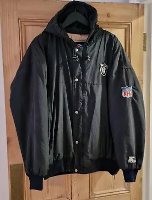 VINTAGE 8Os Oakland Raiders Starter Jacket Hooded Mens NFL Jacket Size XL • £38