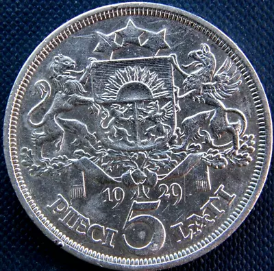 Latvia 5 Lati 1929 Silver Coin XF • $45