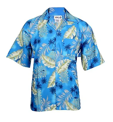 Mens Hawaiian Shirt Stag Beach Hawaii Aloha  Summer Holiday Fancy Blue Leaf • $12.42