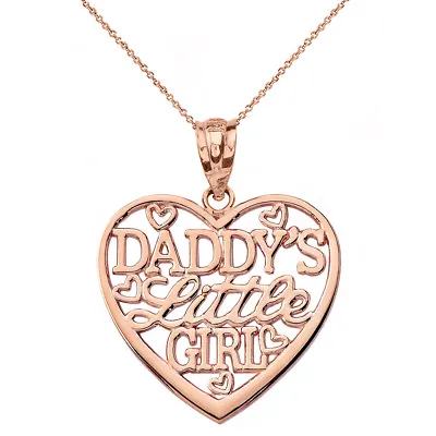 Solid 10k Rose Gold Daddy's Little Girl Heart Pendant Necklace • $259.99