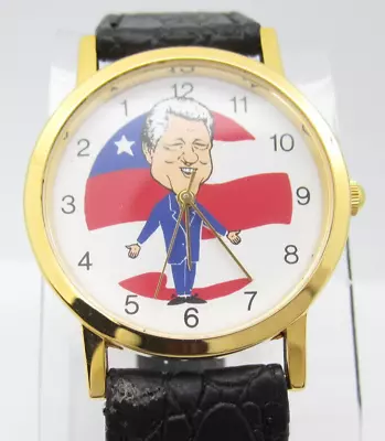 Vintage Men's Bill Clinton Time Running Backward 35mm Analog Round Watch (F127) • $15.95