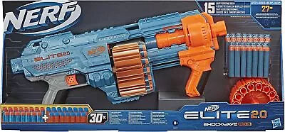 Nerf Elite 2.0 Shockwave RD-15 Blaster 30 Nerf Darts 15-Dart Rotating Drum Pu • $106.92