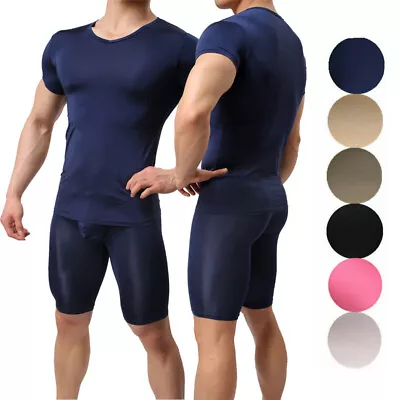 $11.19 • Buy Sexy Mens Underwear Ice Silk Pajama Pants Fitness T-shirts Boxer Shorts Leggings