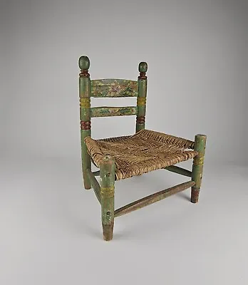 Vintage Hand Painted Child's Chair Mexican Folk Art Wicker Woven Rush Seat Stool • $49.99