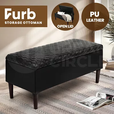 Furb Storage Ottoman Blanket Box PU Leather Foot Stool Chest Toy Bed Bench Black • $114.95