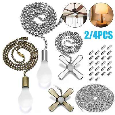 2/4X Ceiling Fan Beaded Pull Chain Extension W/Connectors Home Light Bulb Decor • $8.98