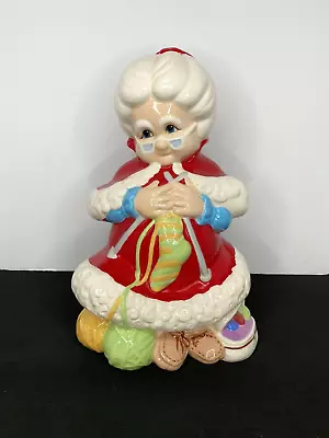 Vintage Atlantic Mold Style Galina Ceramic Mrs Claus Knitting Christmas 13” • $32