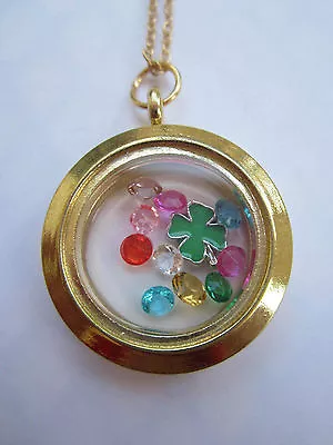 Living Memory Gold Round Locket With 10 Crystals And Charm USA • $14.95