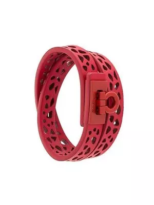 Salvatore Ferragamo Red Laser Cut Leather Wrap Bracelet - Excellent Cond • $149.99