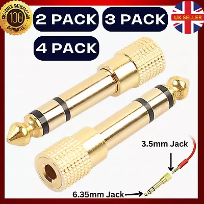 2x SMALL To BIG Headphone Adapter Converter Plug 3.5mm To 6.35mm Jack Audio UK • £3.89