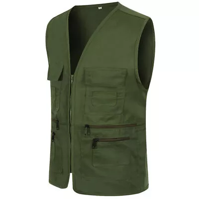 Mens Multi Pockets Utility Vest Fishing Travelling Waistcoat Hiking Gilet Coat↑ • £13.51