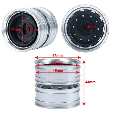 1/2/4x Metal Front/ Rear Wheel Rim Hub Tire Kit For 1:14 RC Tamiya Tractor Truck • $74.16